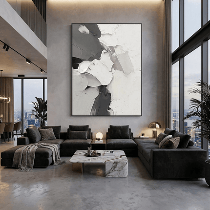 Grau Weiss Textur Abstrakt – Wandgemälde