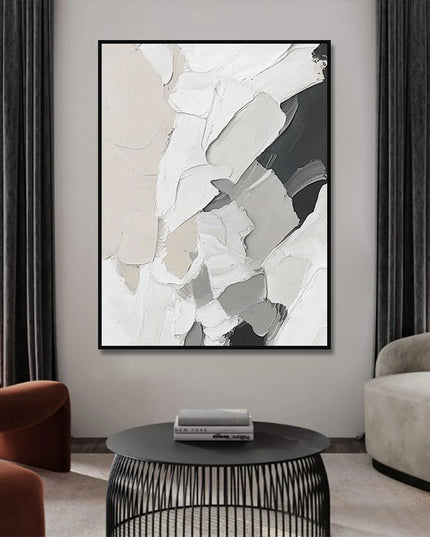 Grau Weiss Textur Abstrakt – Wandgemälde