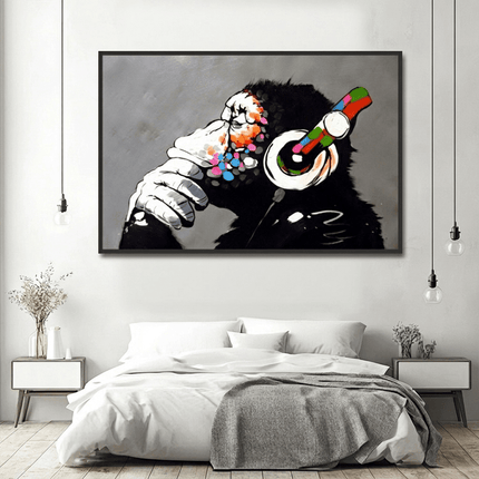 Gorilla mit Kopfhörer – Pop Art Wandgemälde