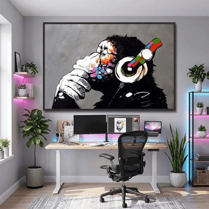 Gorilla mit Kopfhörer – Pop Art Wandgemälde