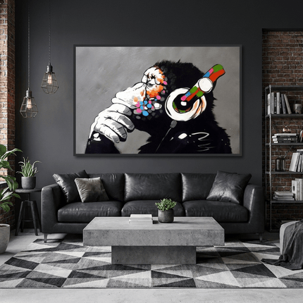 Gorilla mit Kopfhörer – Pop Art Wandgemälde