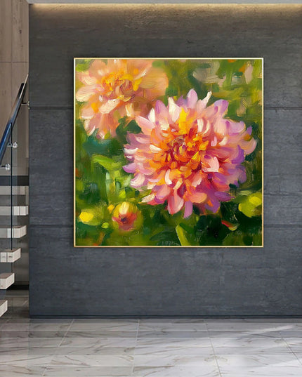 Rosa Dahlien Blüten – Wandgemälde
