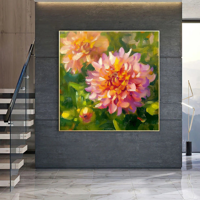 Rosa Dahlien Blüten – Wandgemälde