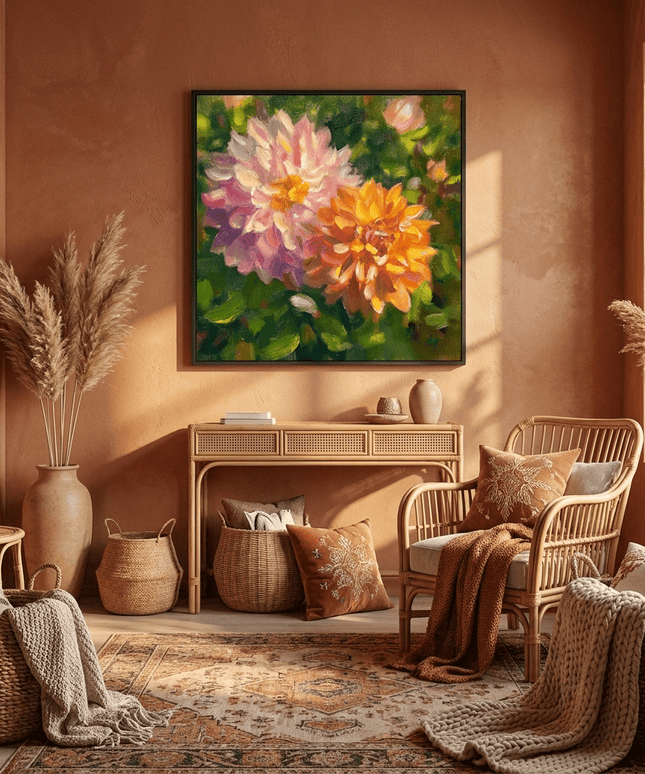Rosa Dahlien Blüten – Wandgemälde
