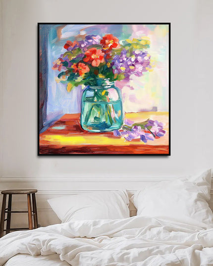 Bunte Blumen in Vase – Wandgemälde