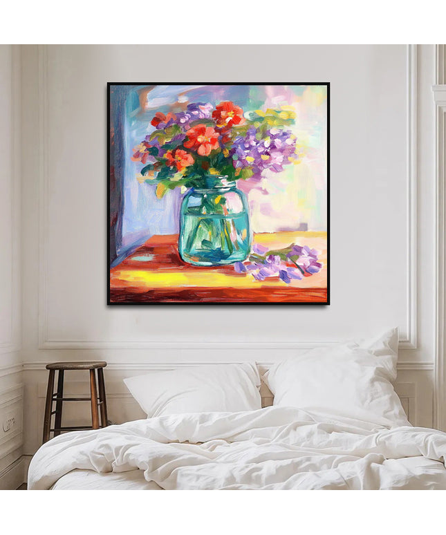 Bunte Blumen in Vase – Wandgemälde