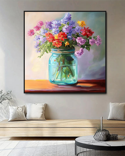 Bunte Blumen in Vase – Wandgemälde