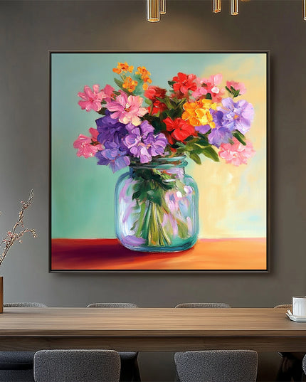 Bunte Blumen in Vase – Wandgemälde
