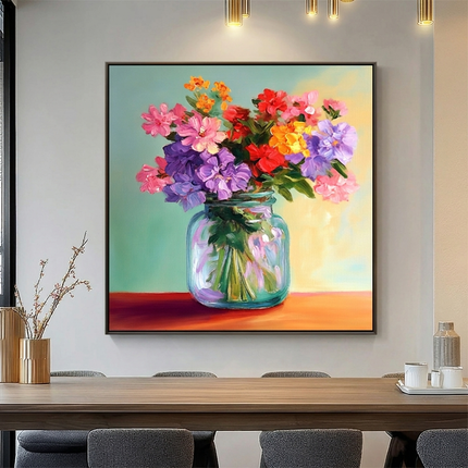 Bunte Blumen in Vase – Wandgemälde
