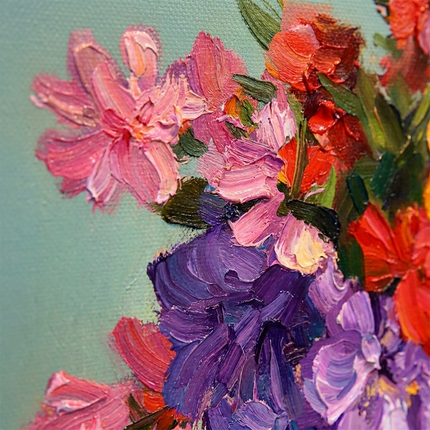 Bunte Blumen in Vase – Wandgemälde