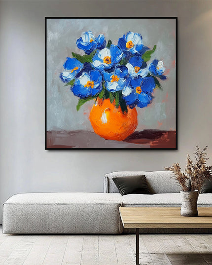 Bunte Blumen in Vase – Wandgemälde