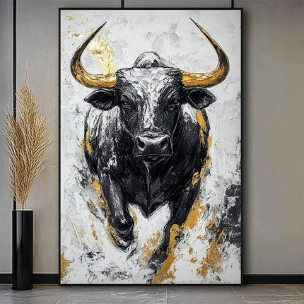 Schwarzer Stier mit Gold – Wandgemälde