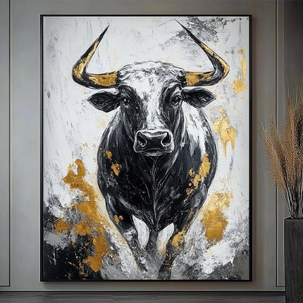 Schwarzer Stier mit Gold – Wandgemälde
