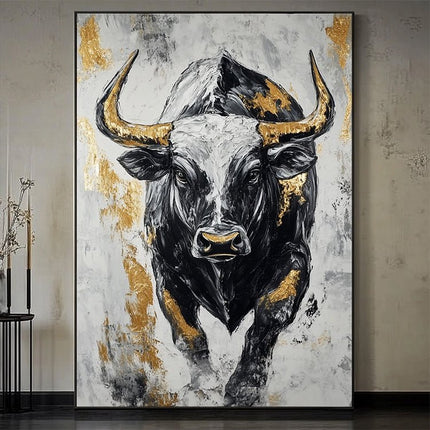 Schwarzer Stier mit Gold – Wandgemälde