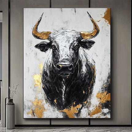Schwarzer Stier mit Gold – Wandgemälde