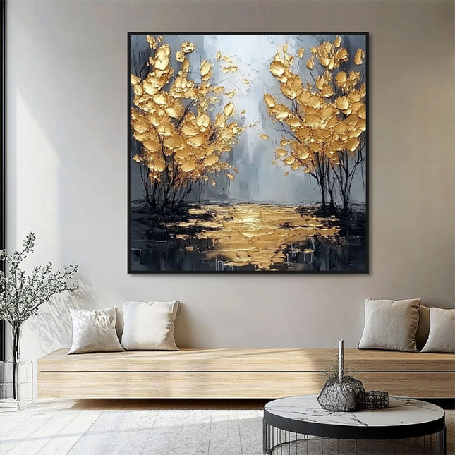 Gold Bäume Allee – Wandgemälde