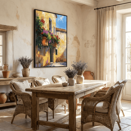 Mediterrane Villa mit Blumen – Wandgemälde
