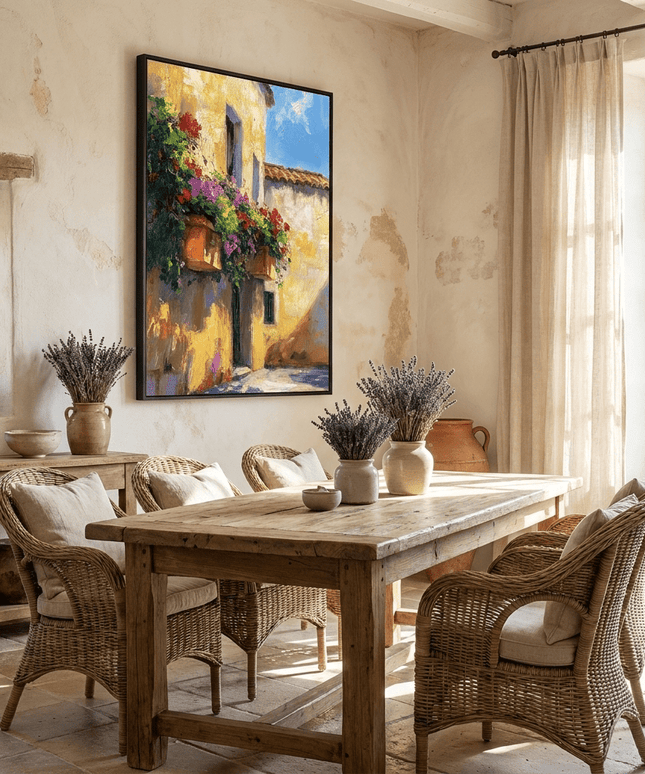 Mediterrane Villa mit Blumen – Wandgemälde