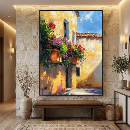 Mediterrane Villa mit Blumen – Wandgemälde