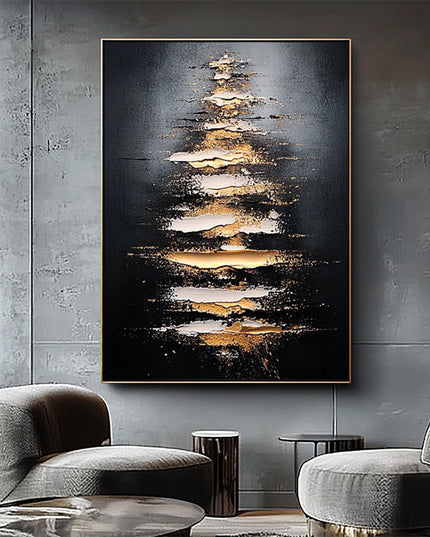 Schwarz Gold Licht Abstrakt – Wandgemälde