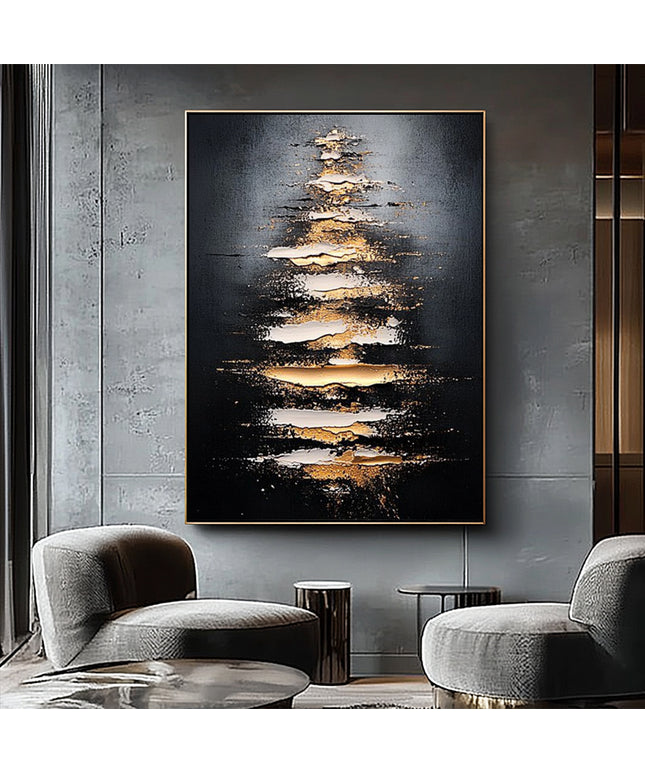 Schwarz Gold Licht Abstrakt – Wandgemälde