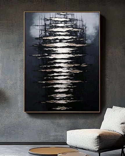 Schwarz Gold Licht Abstrakt – Wandgemälde