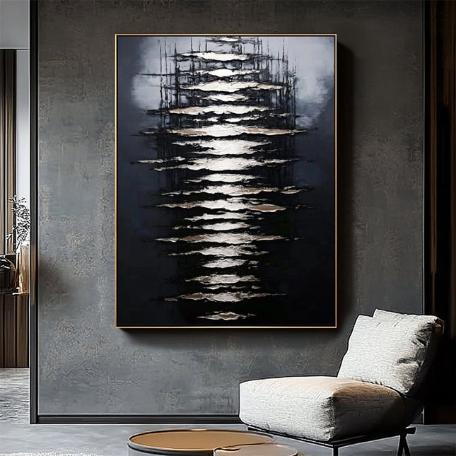 Schwarz Gold Licht Abstrakt – Wandgemälde