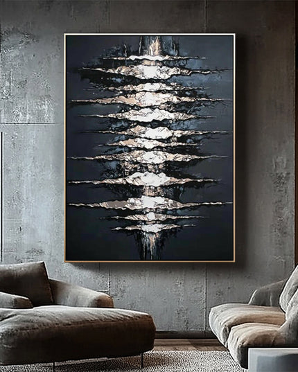 Schwarz Gold Licht Abstrakt – Wandgemälde