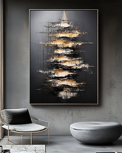 Schwarz Gold Licht Abstrakt – Wandgemälde