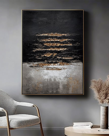 Schwarz Gold Licht Abstrakt – Wandgemälde