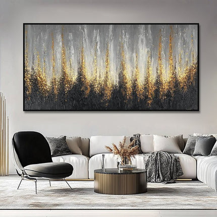 Gold Grau Wald Horizontal – Luxus Wandgemälde