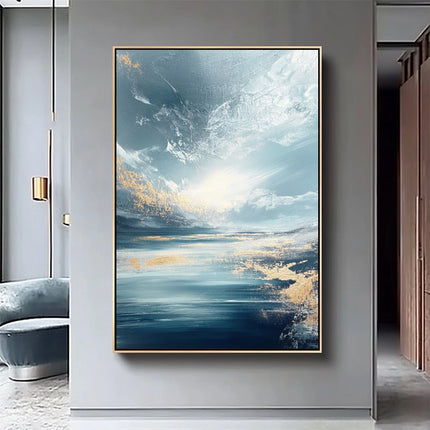 Blau Gold Meereshorizont – Wandgemälde