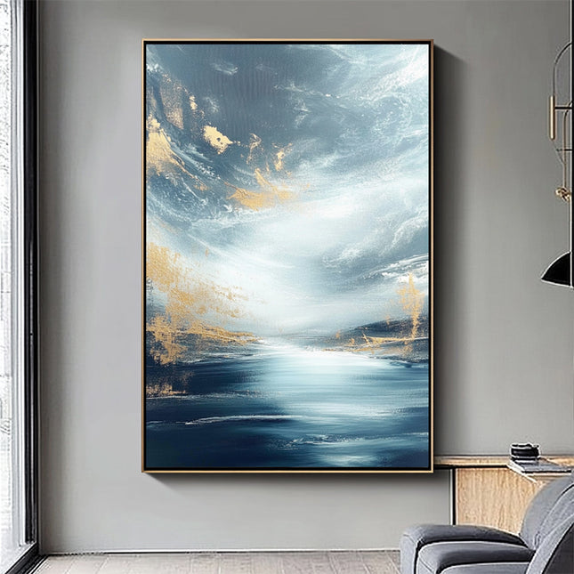 Blau Gold Meereshorizont – Wandgemälde