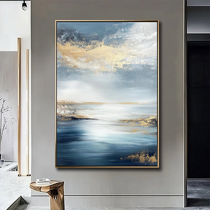 Blau Gold Meereshorizont – Wandgemälde