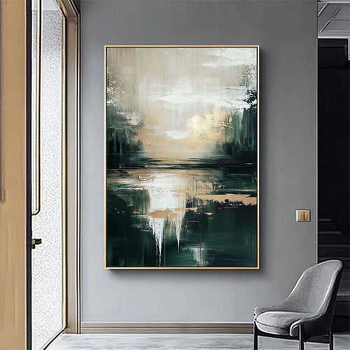 Dunkelgrün Gold Abstrakt – Wandgemälde – NYMP-891