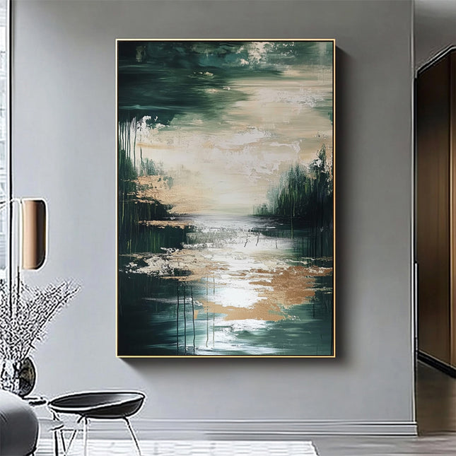 Dunkelgrün Gold Abstrakt – Wandgemälde