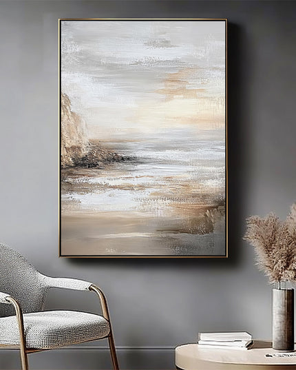 Beige Küste Abstrakt – Wandgemälde