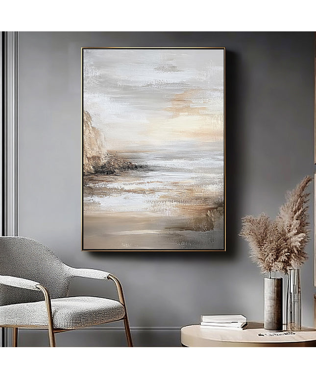 Beige Küste Abstrakt – Wandgemälde