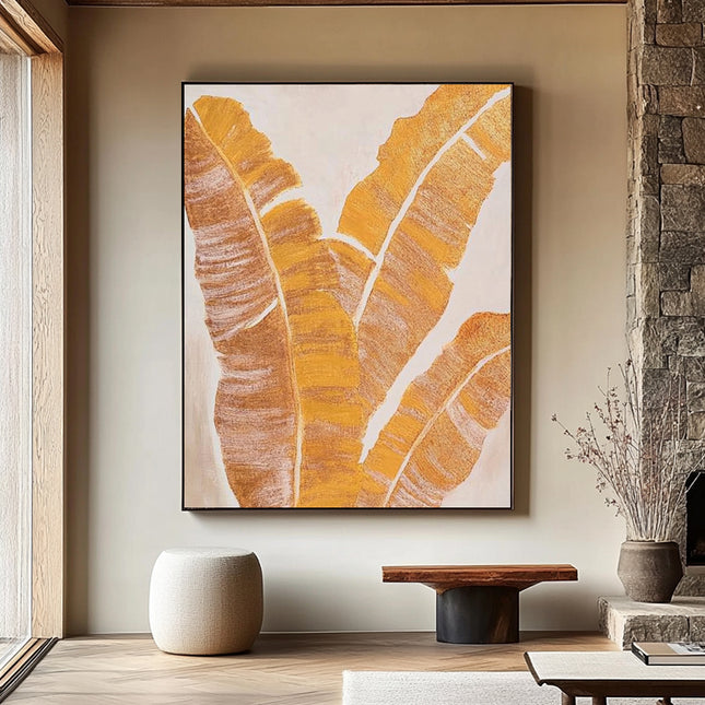 Goldene Tropenblätter – Wandgemälde