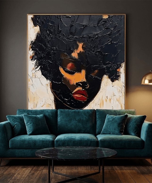 Frau Afro Portrait – Wandgemälde