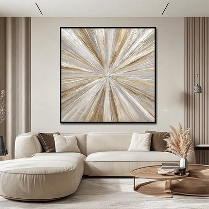 Teal Gold Starburst Abstrakt – Wandgemälde