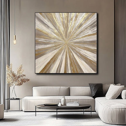 Teal Gold Starburst Abstrakt – Wandgemälde