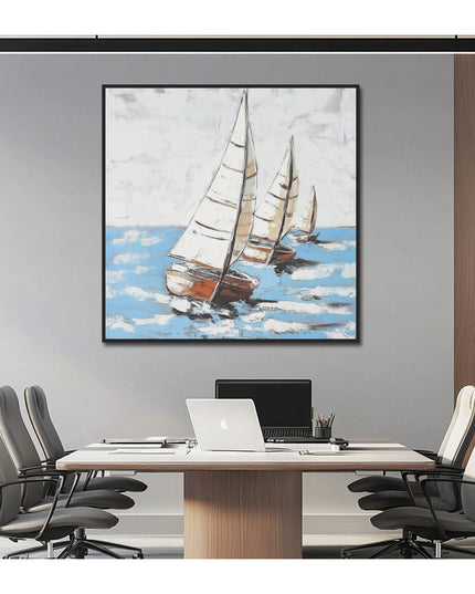 Blau Silber Abstrakt – Gemälde