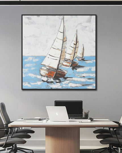 Blau Silber Abstrakt – Gemälde