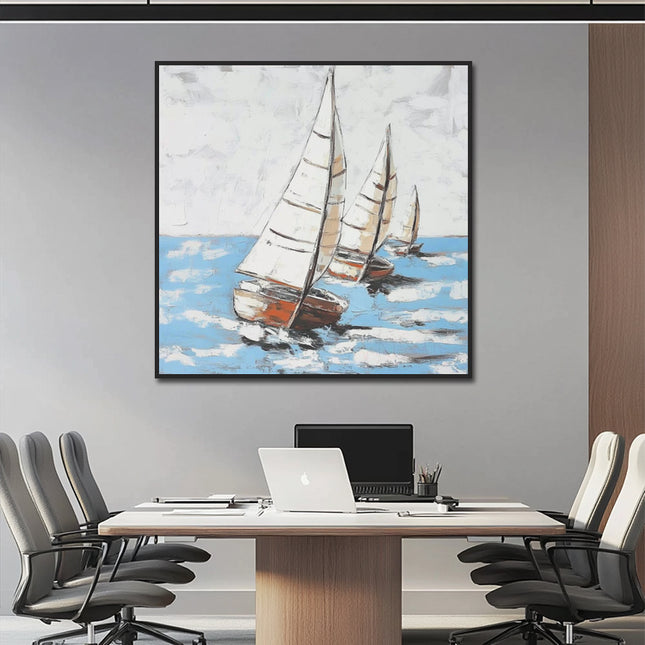 Blau Silber Abstrakt – Gemälde