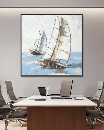 Blau Silber Abstrakt – Gemälde