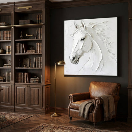 Weisses Pferd Portrait 3D – Wandgemälde