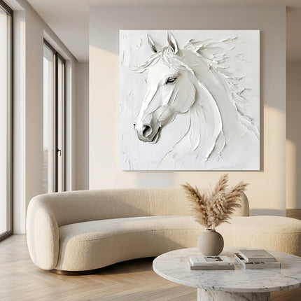 Weisses Pferd Portrait 3D – Wandgemälde