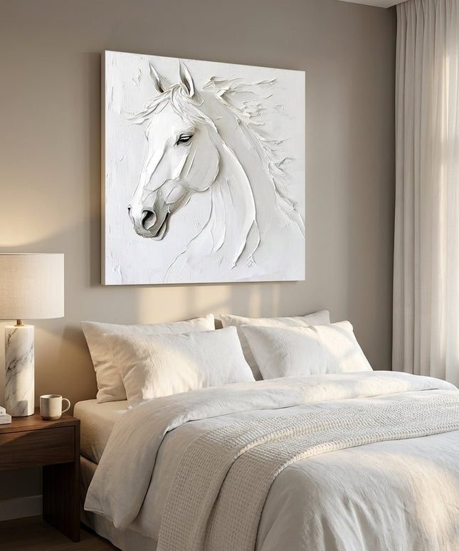 Weisses Pferd Portrait 3D – Wandgemälde