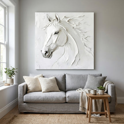 Weisses Pferd Portrait 3D – Wandgemälde